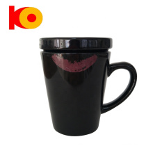 Пользовательский логотип черная керамическая кофейная кружка с крышкой